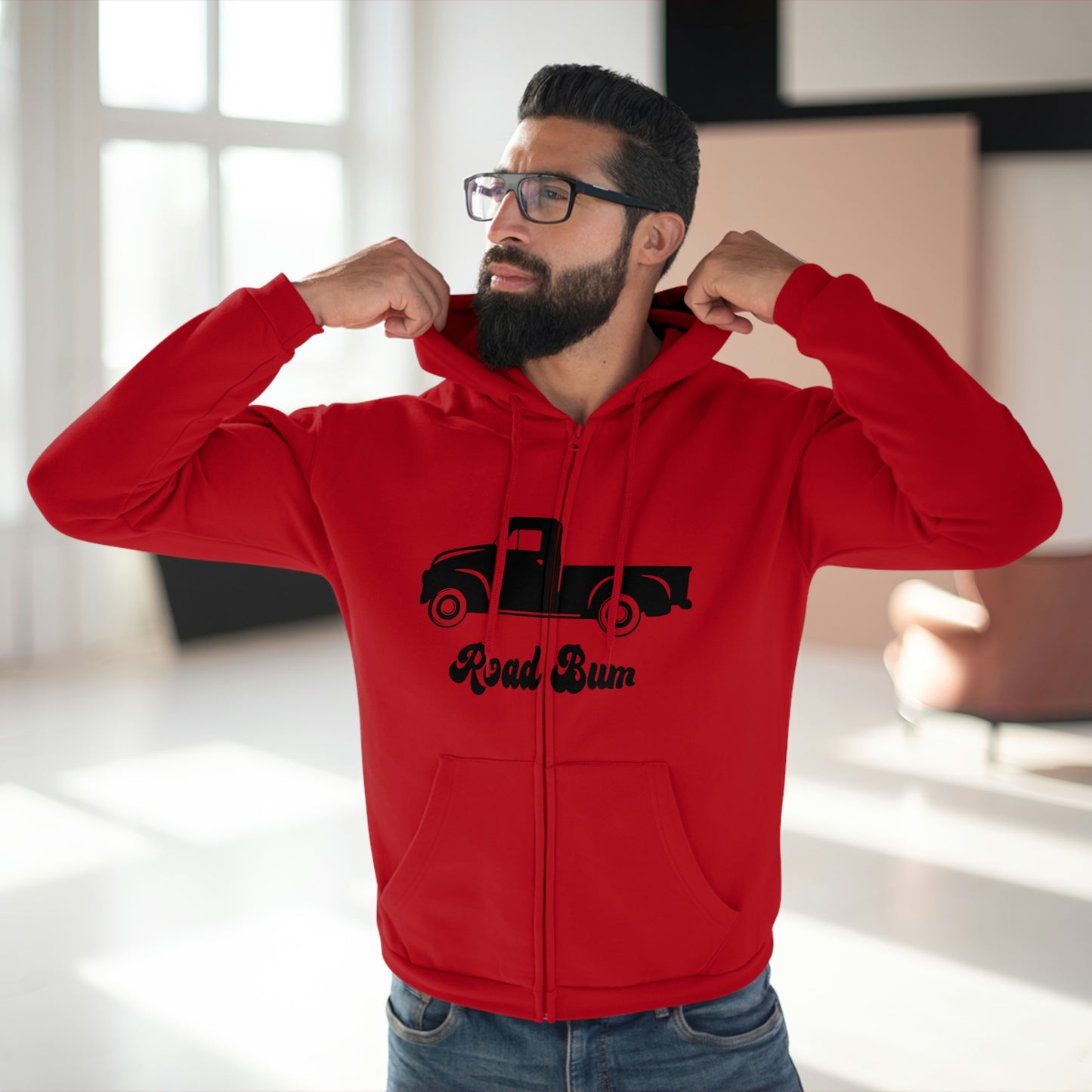 Men's Hooded Zip Sweatshirt - Truck